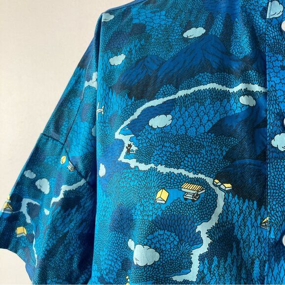 Marble Sud Womens Top Button Up Oversized Boxy Drop Shoulder Bear Mountain Plane - Picture 2 of 8